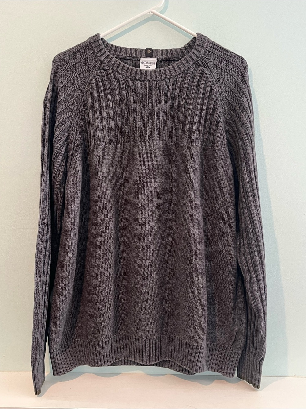 Columbia Men’s Gray Ribbed Crewneck Cotton Sweater, Size XL